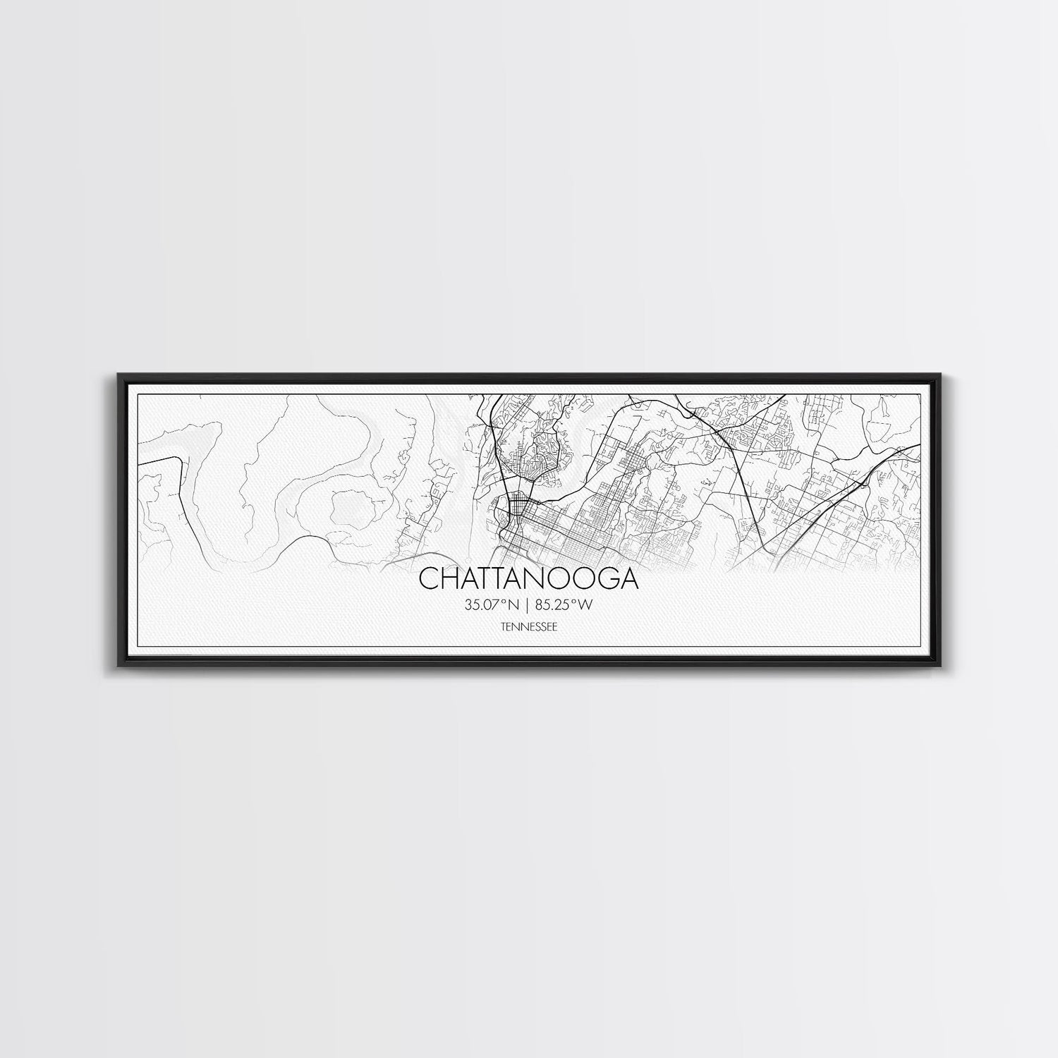 Panoramic Chattanooga City Map, Tennessee Art, Map Print, Minimalist Wall Art, Canvas Art, Housewarming Gift, Street Map Art, Closing Gift