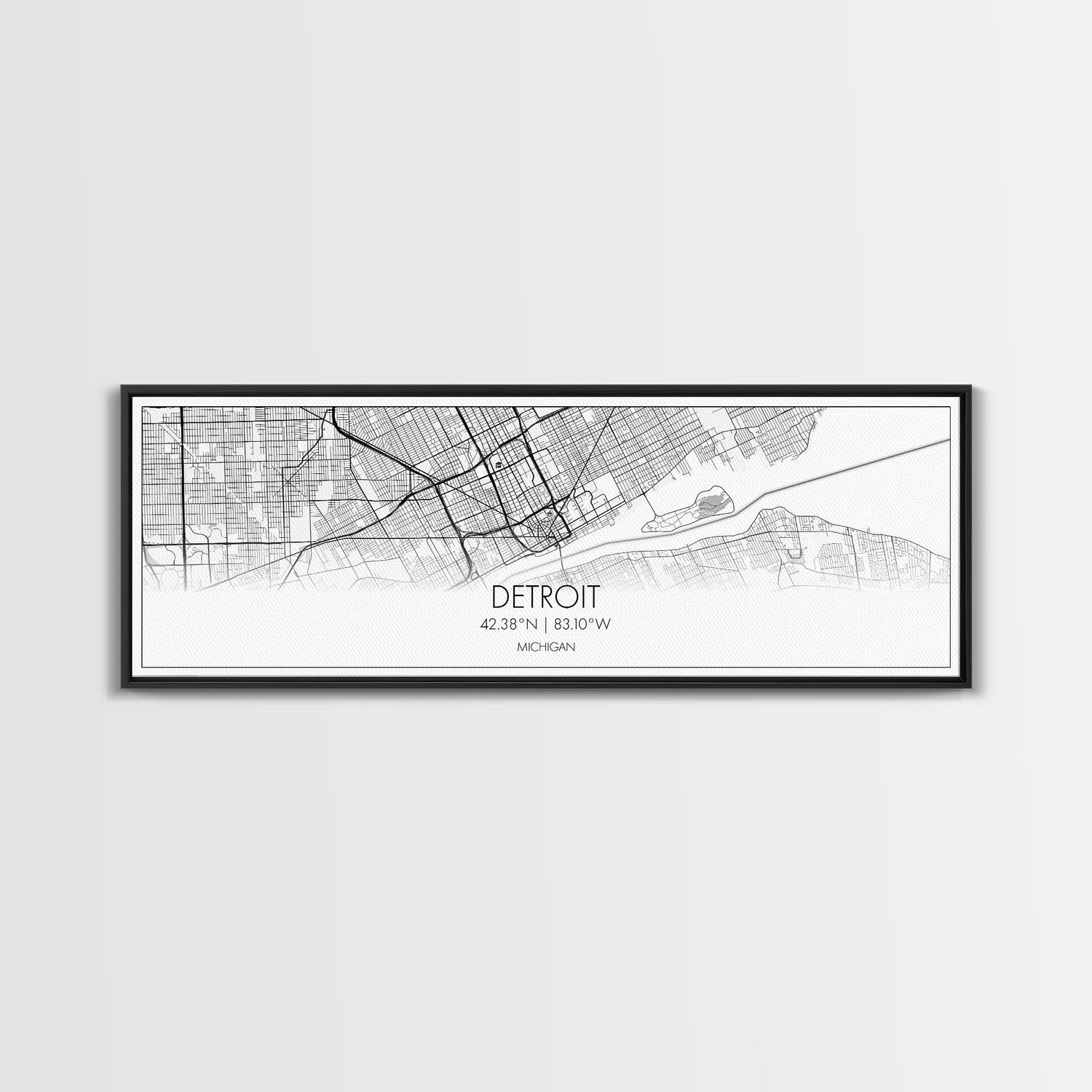 Panoramic Detroit City Map, Michigan Art, Map Print, Minimalist Wall Art, Canvas Art, Housewarming Gift, Street Map Art, Closing Gift