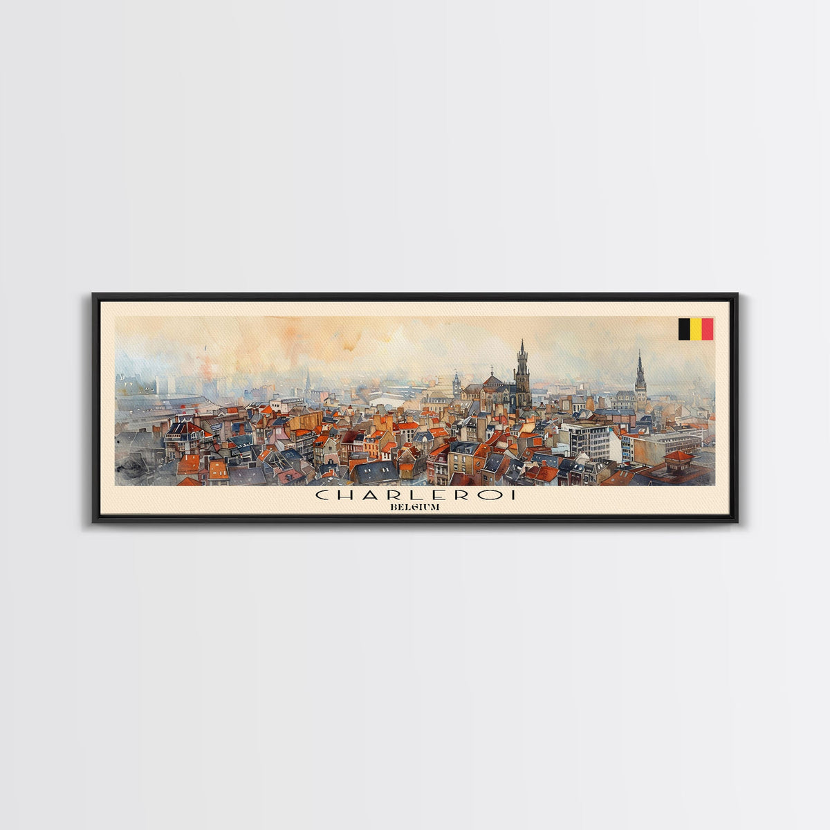 Charleroi Belgium Travel Print Wall Art, Panoramic City Art, Travel Art, Wall Decor, Vacation Gift, Framed Canvas Print Or Metal Art