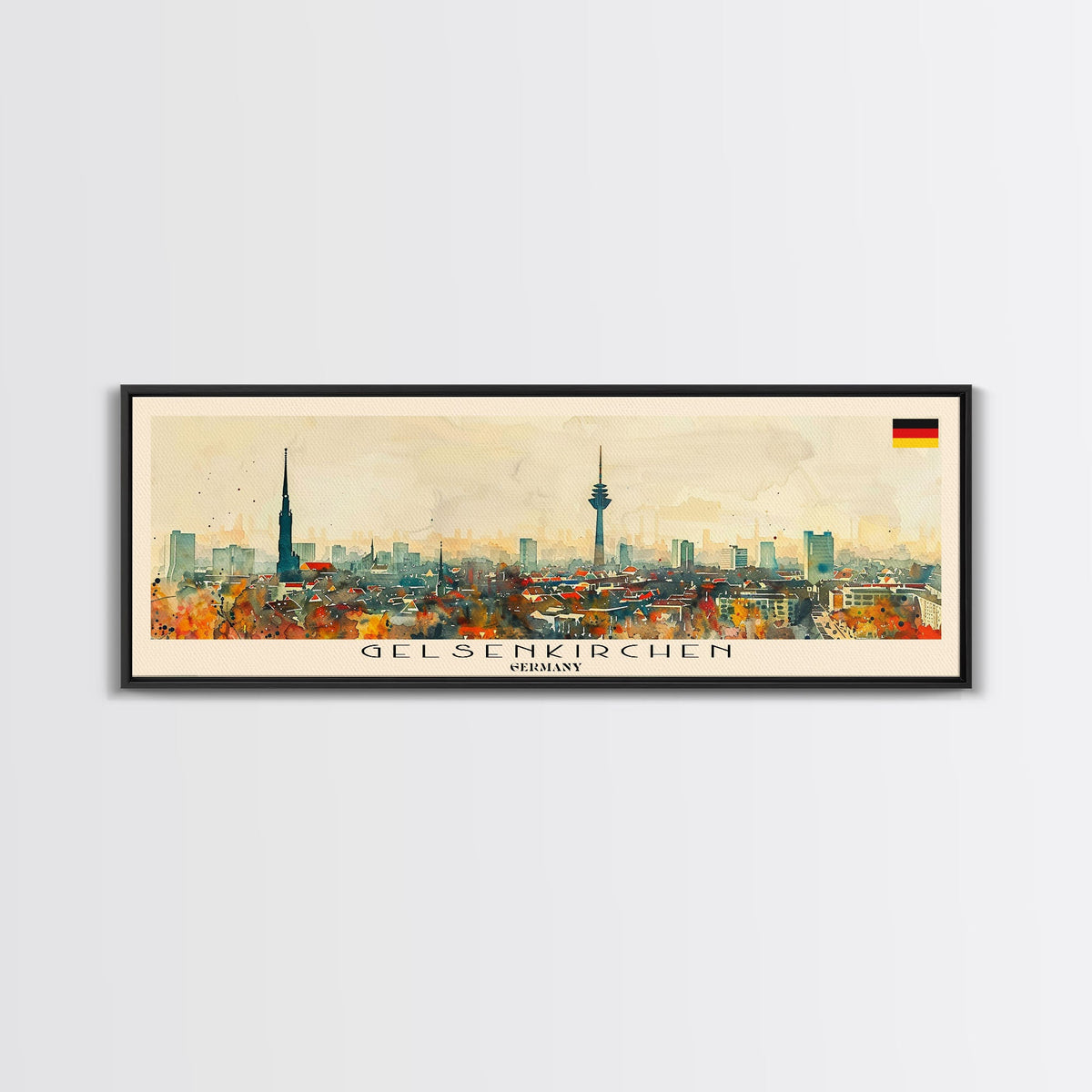 Gelsenkirchen Germany Panoramic Travel Poster, Framed Canvas Print or Metal Wall Art, Travel Art, Home Decor, Panoramic Painting, Midcentury Art