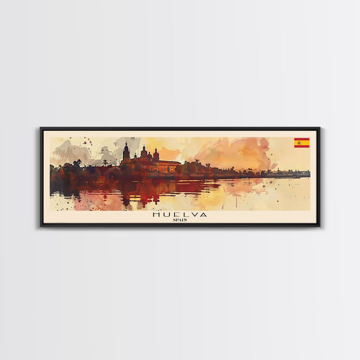Huelva Spain Panoramic Travel Poster, Framed Canvas Print or Metal Wall Art, Travel Art, Home Decor, Panoramic Painting, Midcentury Art