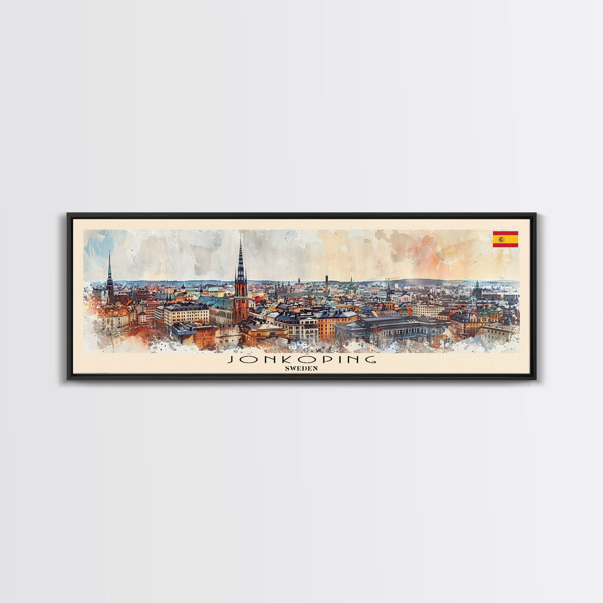 Jonkoping Sweden Travel Print Wall Art, Panoramic City Art, Travel Art, Wall Decor, Vacation Gift, Framed Canvas Print Or Metal Art