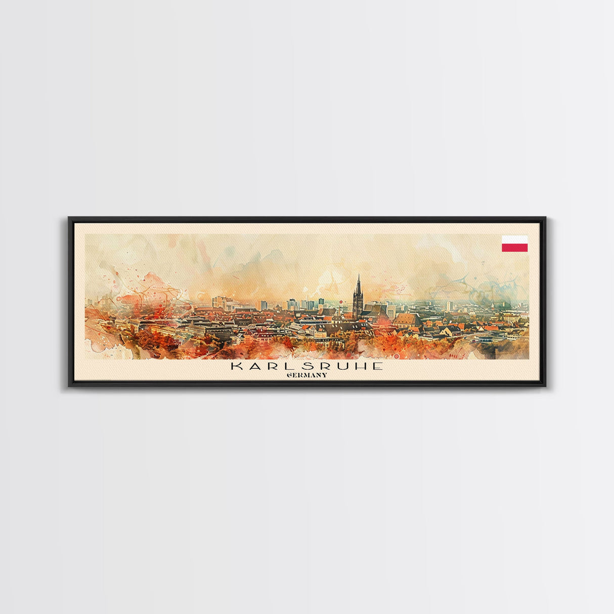 Karlsruhe Germany Panoramic Travel Poster, Framed Canvas Print or Metal Wall Art, Travel Art, Home Decor, Panoramic Painting, Midcentury Art