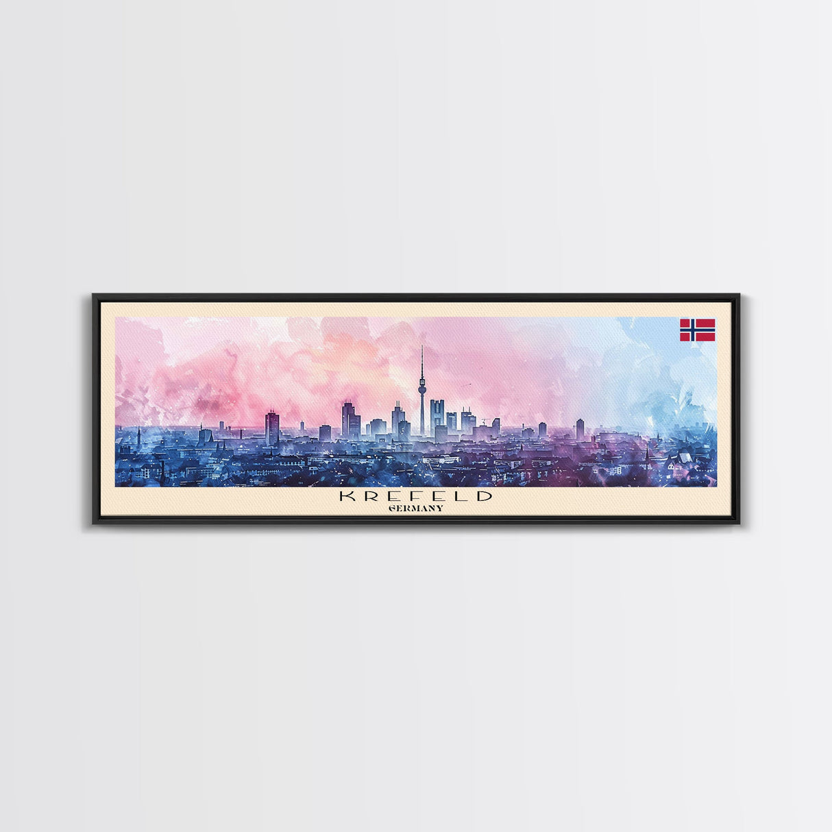 Krefeld Germany Panoramic Travel Poster, Framed Canvas Print or Metal Wall Art, Travel Art, Home Decor, Panoramic Painting, Midcentury Art