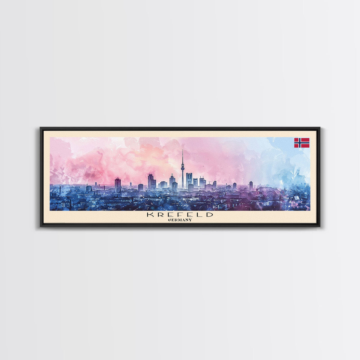 Krefeld Germany Panoramic Travel Poster, Framed Canvas Print or Metal Wall Art, Travel Art, Home Decor, Panoramic Painting, Midcentury Art