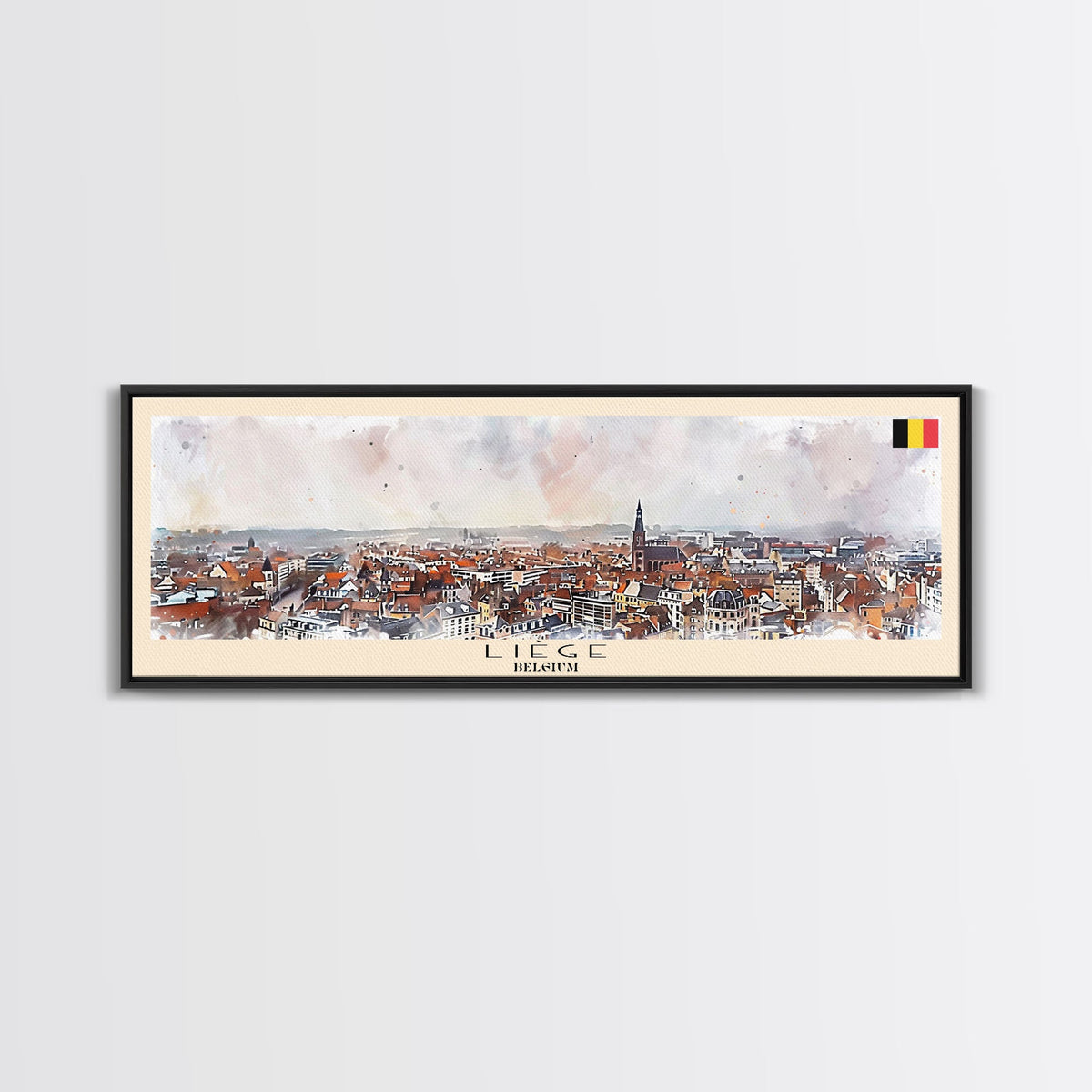 Liege Belgium Panoramic Travel Poster, Framed Canvas Print or Metal Wall Art, Travel Art, Home Decor, Panoramic Painting, Midcentury Art