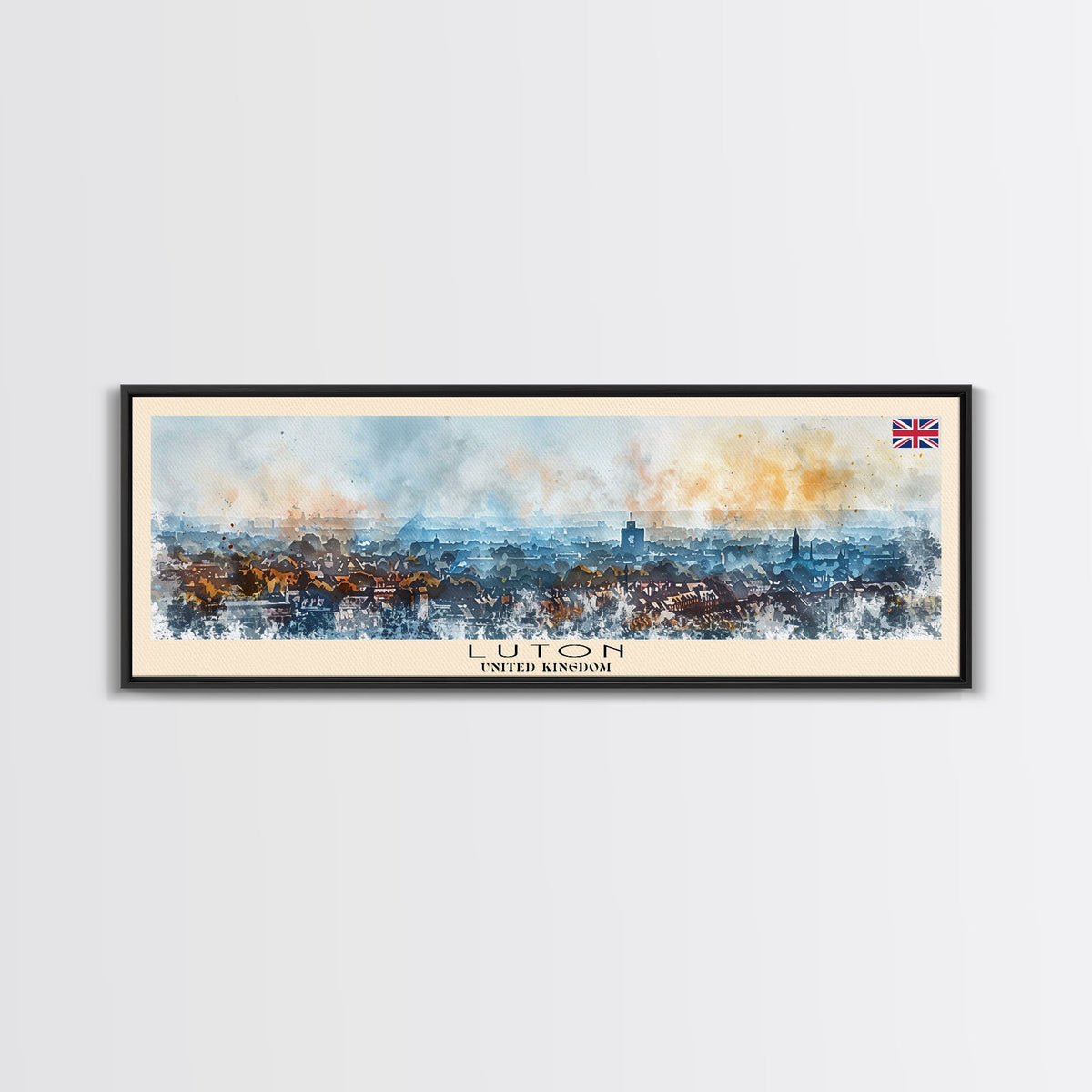 Luton United Kingdom Travel Art, City Art, Framed Canvas Print or Metal Wall Art, Europe Travel Poster, Panoramic Wall Art, Extra Wide Wall Art