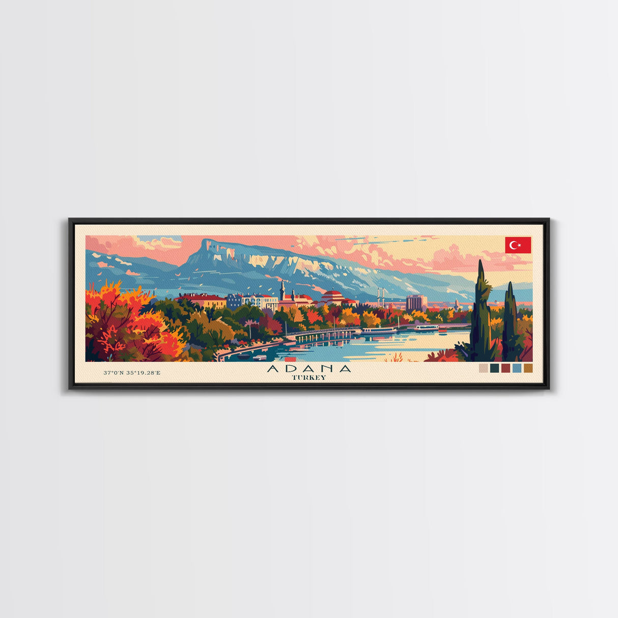 Adana Turkey Travel Art, City Art, Framed Canvas Print or Metal Wall Art, Europe Travel Poster, Panoramic Wall Art, Extra Wide Wall Art