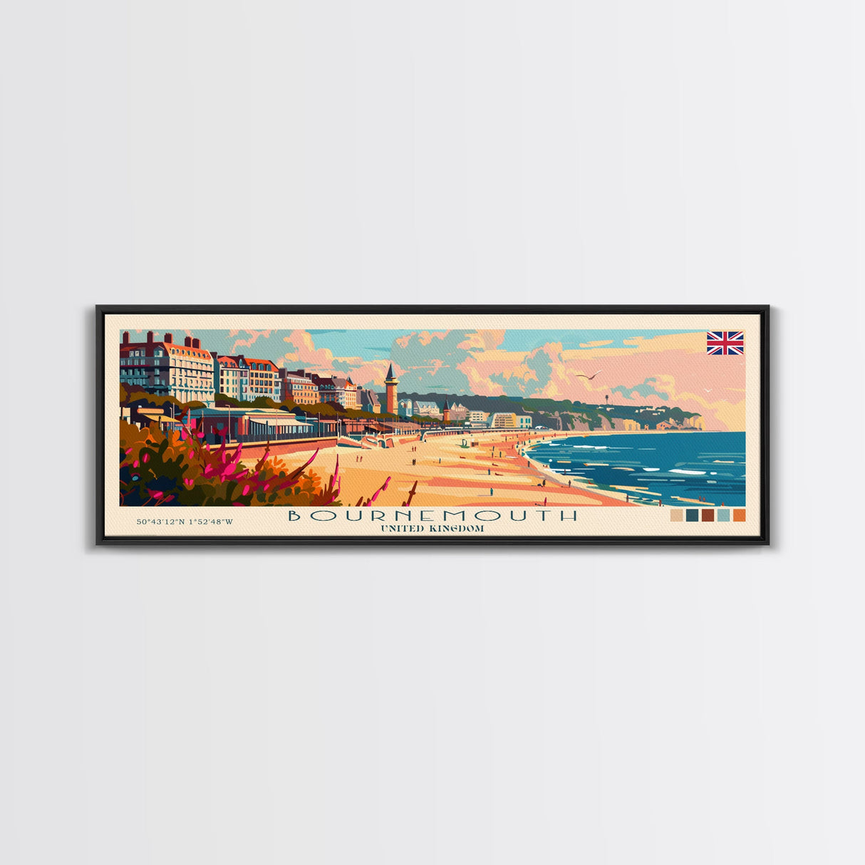 Bournemouth United Kingdom Wall Art, Panoramic Travel Poster, Panoramic Framed Canvas Print, City Wall Art, Wall Hanging Home Decor, Travel Art