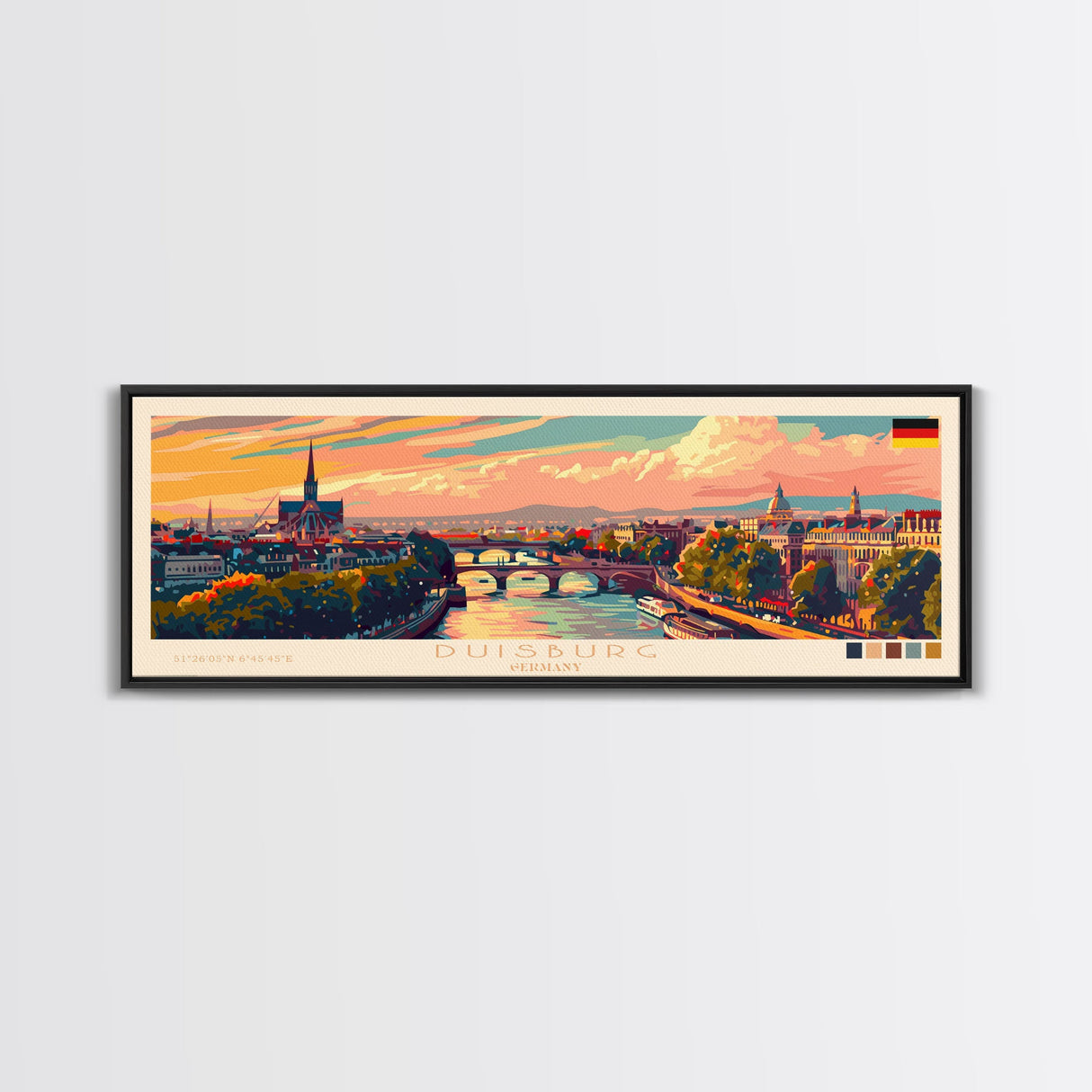 Duisburg Germany Wall Art, Panoramic Travel Poster, Panoramic Framed Canvas Print, City Wall Art, Wall Hanging Home Decor, Travel Art