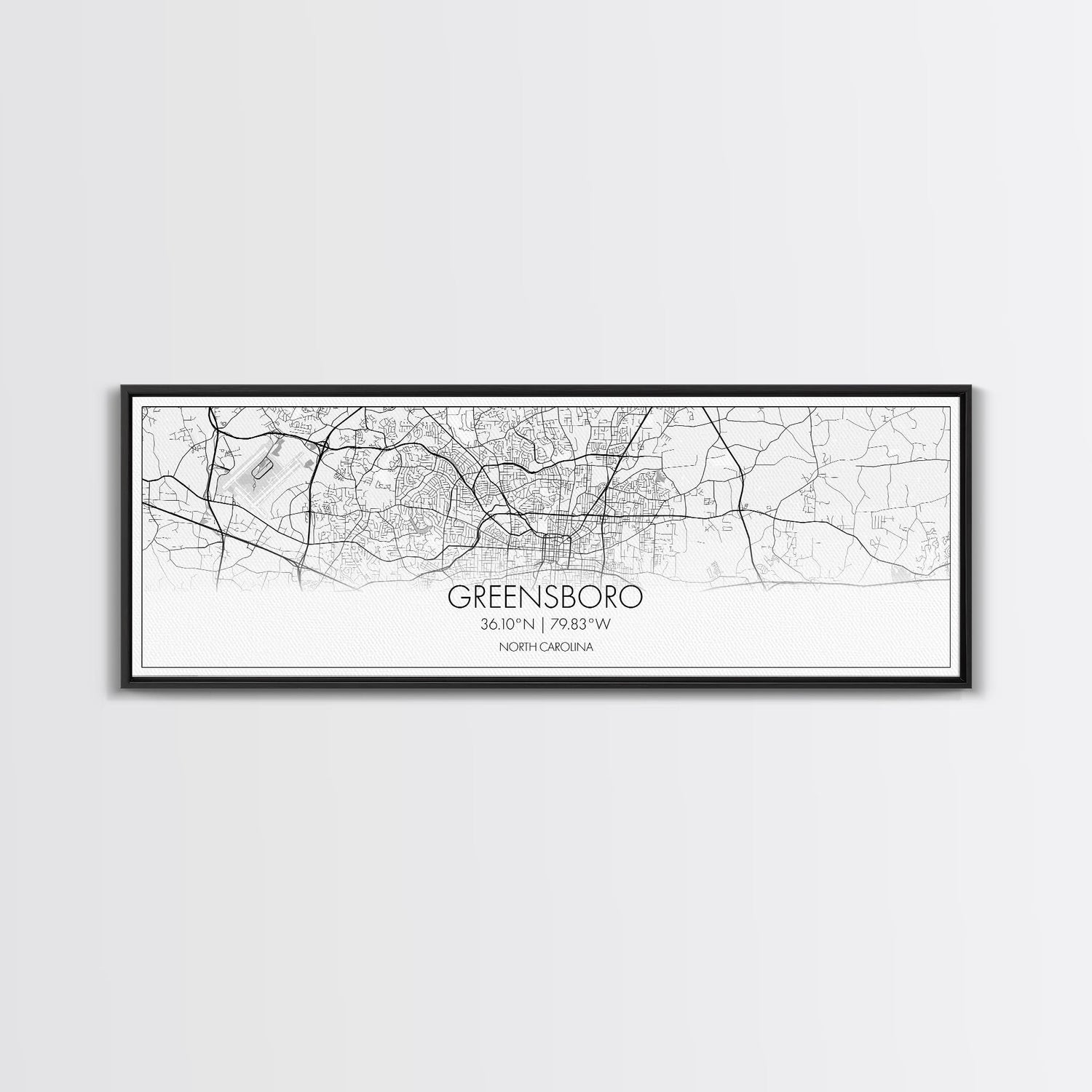 Panoramic Greensboro City Map, North Carolina Art, Map Print, Minimalist Wall Art, Canvas Art, Housewarming Gift, Street Map, Closing Gift