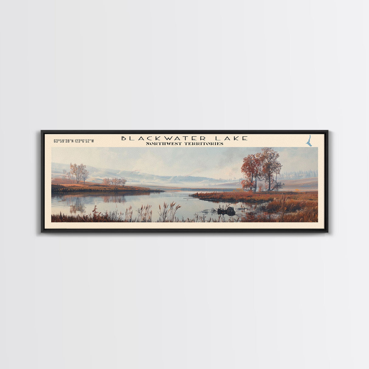 Blackwater Lake Framed Canvas Print, Lake House Decor, Panoramic Scenic View, Travel Poster, Minimalist Art, Lake Painting