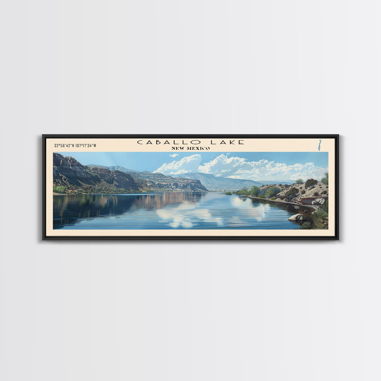 Caballo Lake New Mexico Framed Canvas Print, Lake House Art, Panoramic Wall Art, Travel Poster, Modern Lake Painting, Home Decor