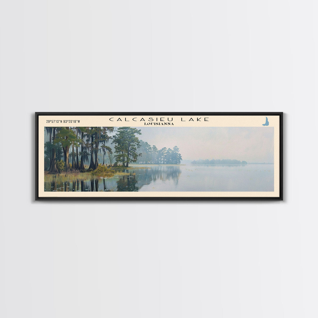 Calcasieu Lake Framed Canvas Print, Lake House Art, Panoramic Wall Art, Travel Poster, Minimalist Lake Painting, Home Decor