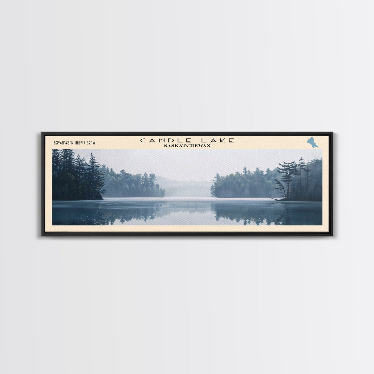 Candle Lake Framed Canvas Print, Panoramic Lake House Decor, Wall Art, Travel Poster, Rustic Lake Painting, Home Decor