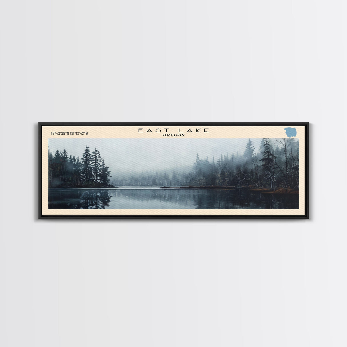 East Lake Oregon Framed Canvas Print, Panoramic Lake House Decor, Wall Art, Travel Poster, Rustic Lake Painting, Home Decor