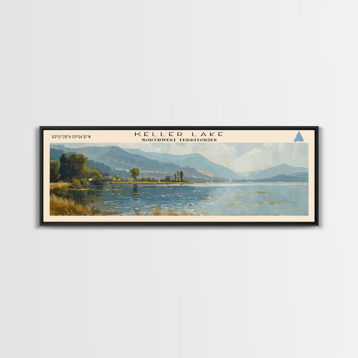 Keller Lake Framed Canvas Print, Panoramic Lake House Decor, Wall Art, Travel Poster, Scenic Lake Painting, Nature Art