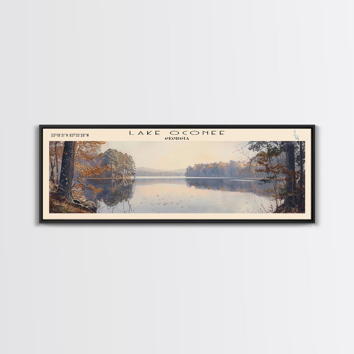 Lake Oconee Georgia Framed Canvas Print, Lake House Decor, Panoramic Wall Art, Travel Poster, Serene Landscape Painting, Living Room Decor