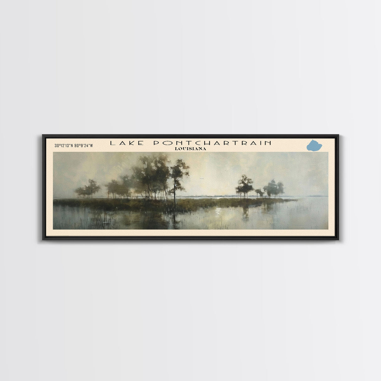 Lake Pontchartrain Framed Canvas Print, Lake House Decor, Panoramic Wall Art, Travel Poster, Stunning Landscape Painting, Bedroom Decor