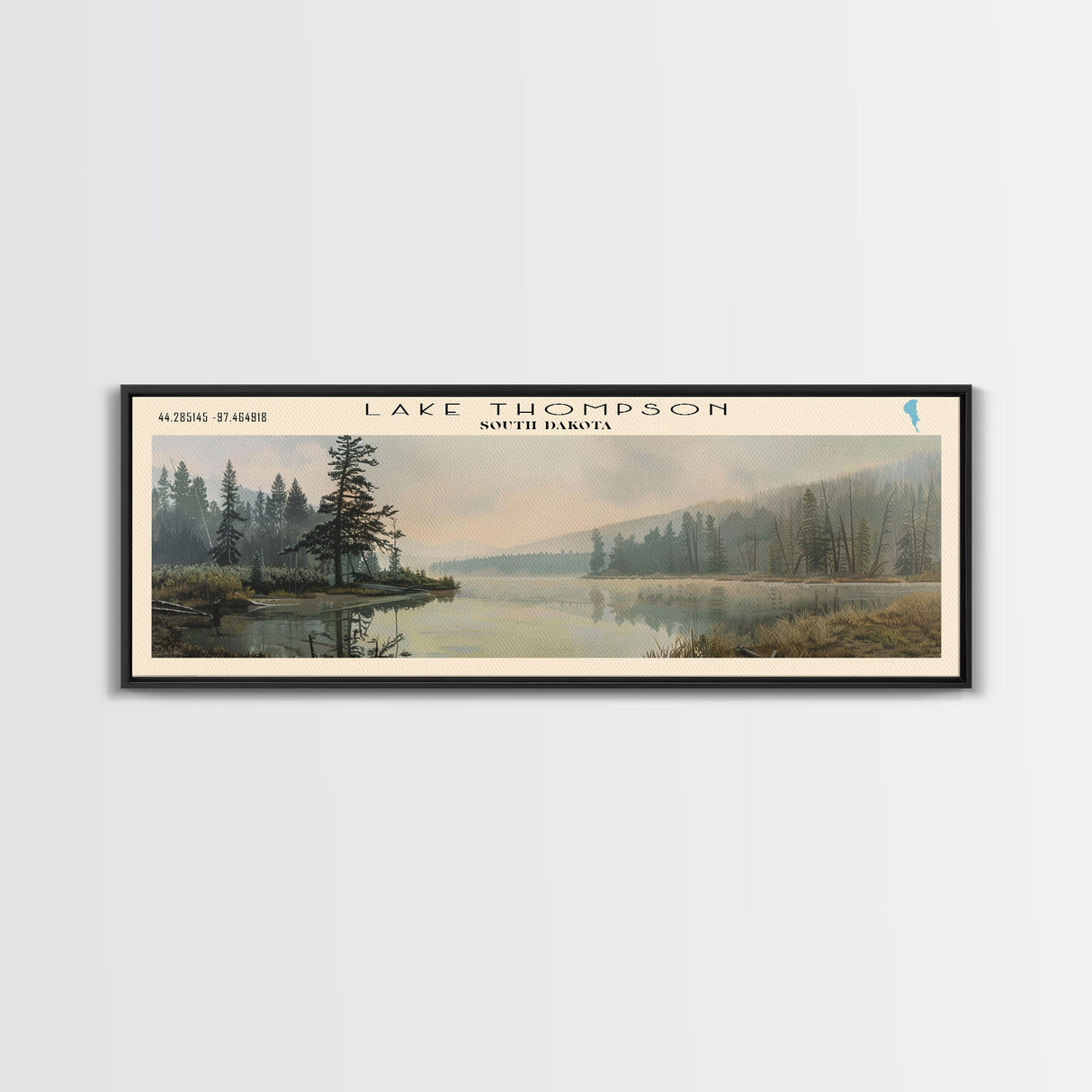 Lake Thompson South Dakota Framed Canvas Print, Lake House Decor, Panoramic Wall Art, Travel Poster, Serene Landscape Painting, Living Room Decor