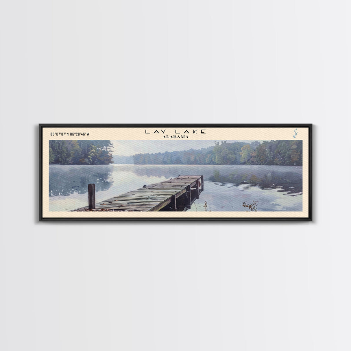 Lay Lake Alabama Framed Canvas Print, Lake House Decor, Panoramic Wall Art, Travel Poster, Beautiful Landscape Painting, Modern Art