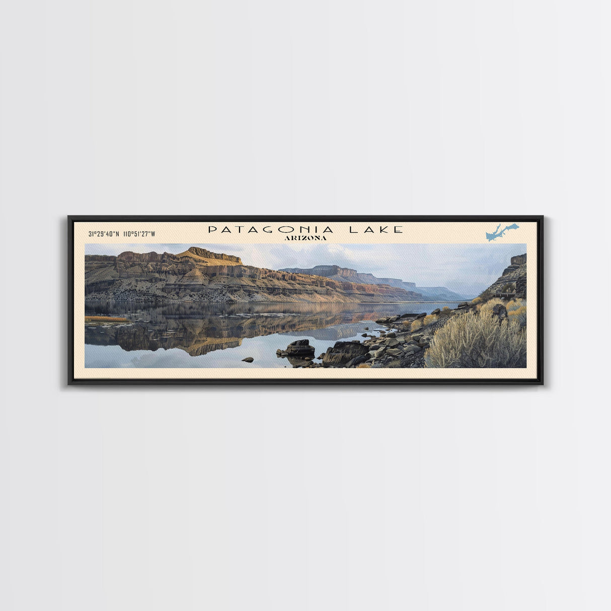 Priest Lake Idaho Framed Canvas Print, Lake House Decor, Panoramic Wall Art, Travel Poster, Beautiful Landscape Painting, Living Room Decor