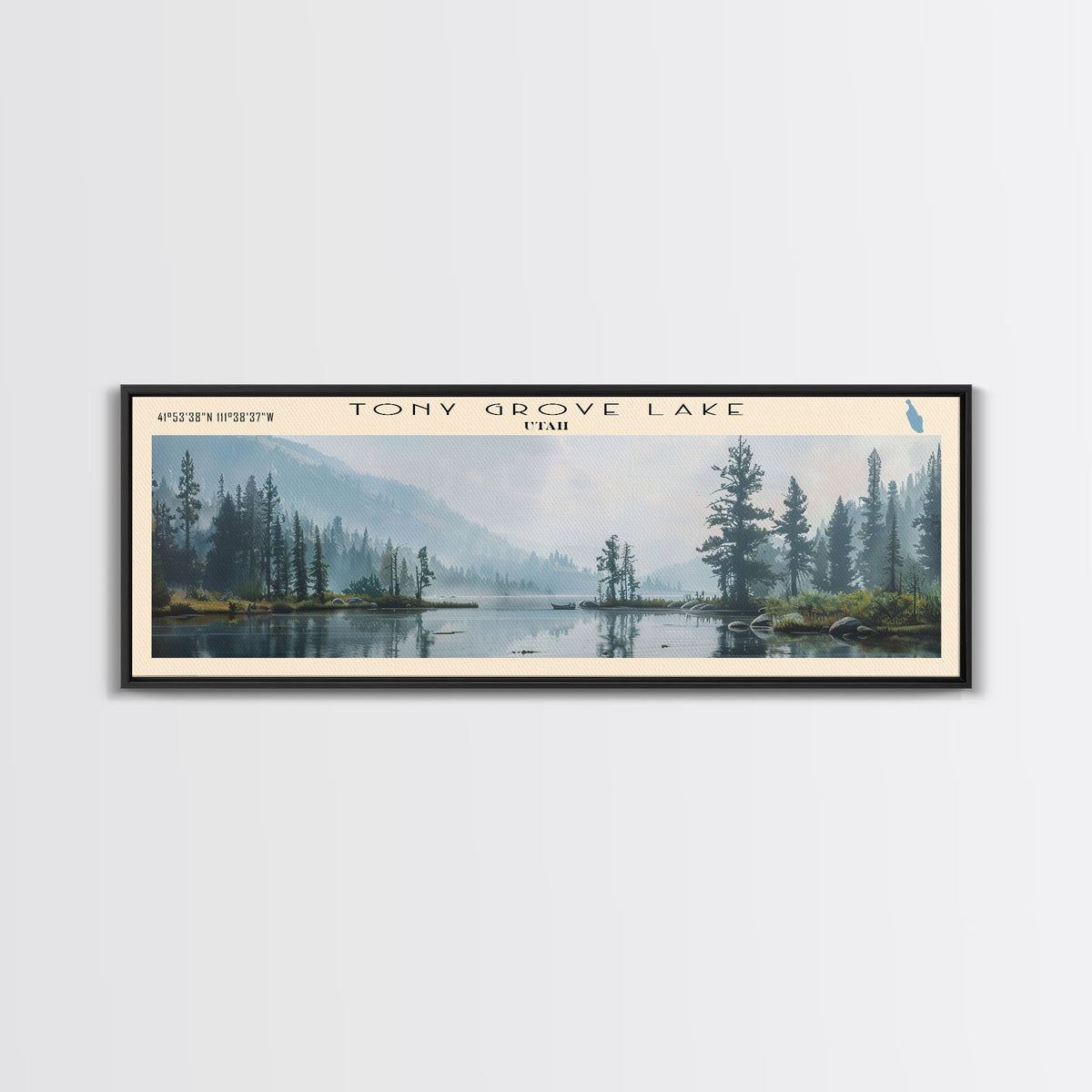 Tutna Lake Panoramic Wall Art, Framed Canvas Print, Lake House Decor, Travel Poster, Beautiful Lake Scene, Bedroom Decor