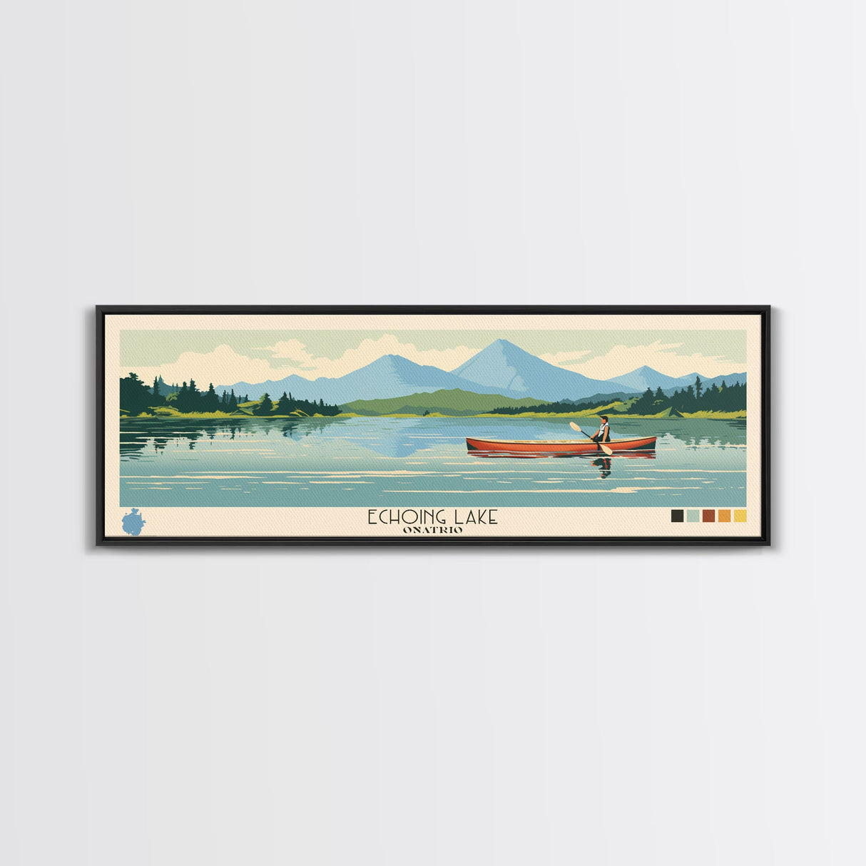 Echoing Lake Ontario Framed Canvas Print, Panoramic Art, Midcentury Modern, Pop Art, Bedroom Decor, Travel Poster, Lake View