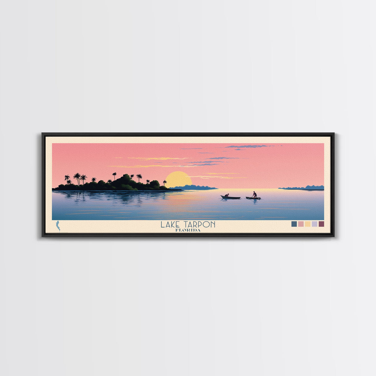 Lake Tarpon Florida Framed Canvas Print, Panoramic Wall Art, Midcentury Modern, Pop Art, Living Room Decor, Travel Poster, Lake House Art