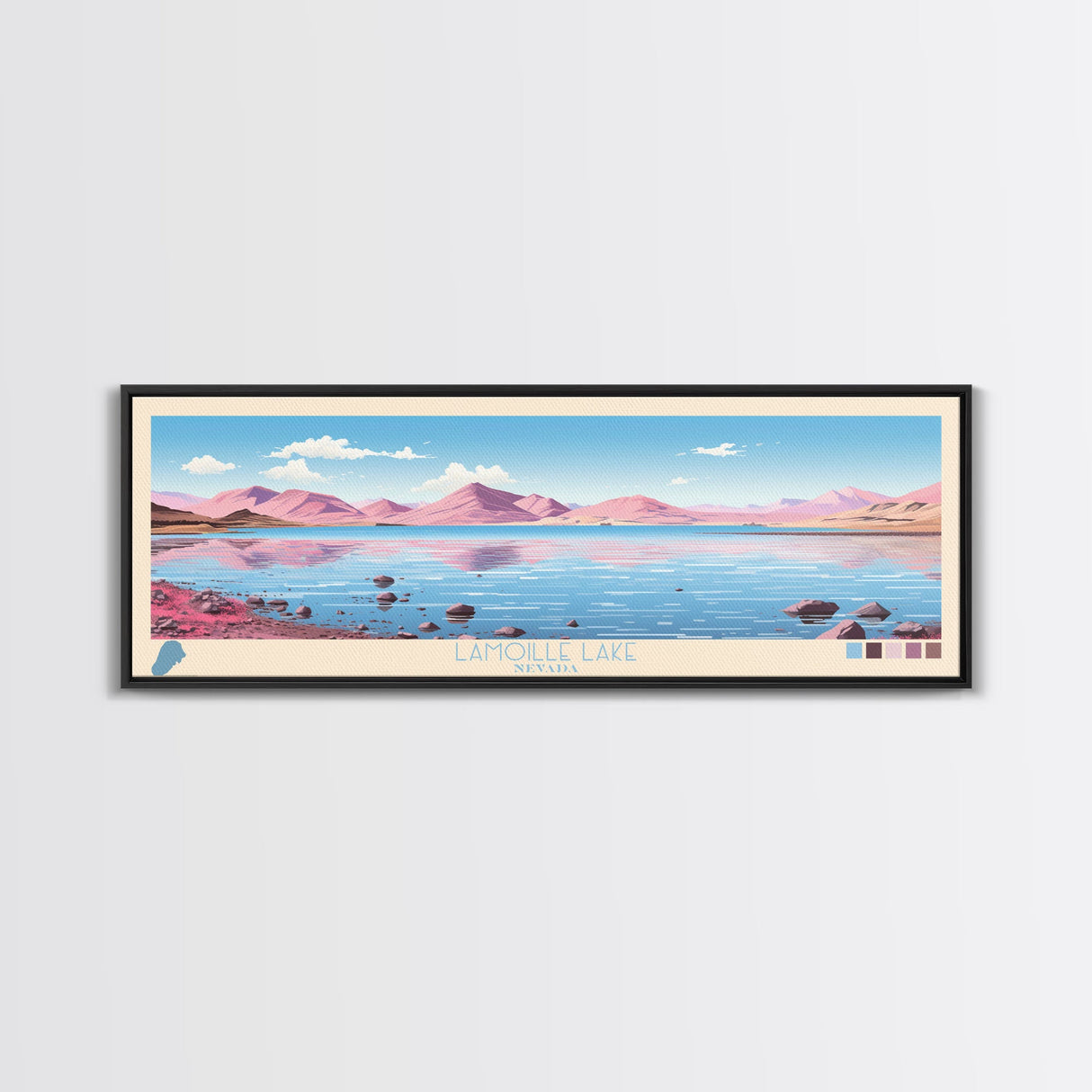 Lamoille Lake, Nevada Panoramic Wall Art Framed Canvas Print, Midcentury Modern, Pop Art, Home Decor, Travel Poster, Living Room Art