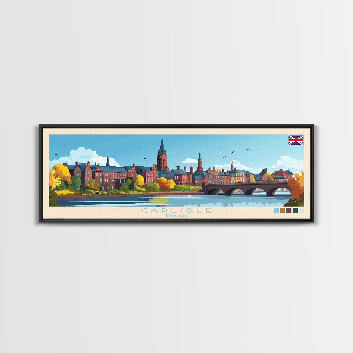 Carlisle, England Travel Poster Panoramic Canvas Print, Carlisle, England Painting, England Art, Carlisle Travel Art, Guest Room Painting
