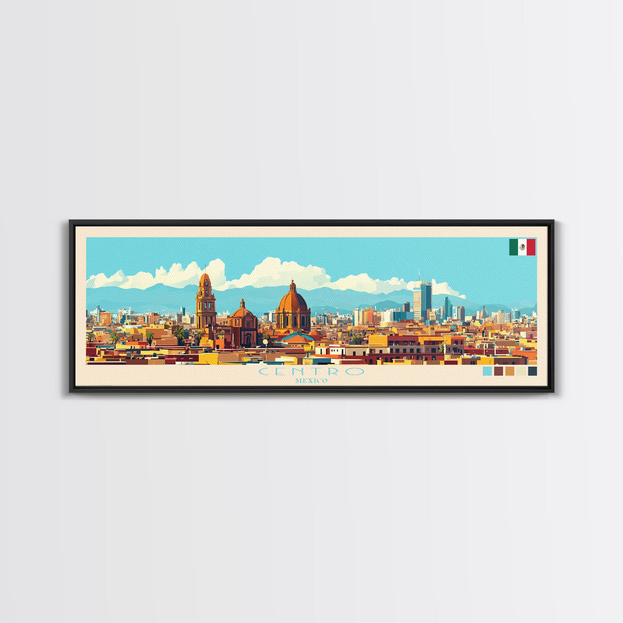 Centro, Mexico Panoramic Travel Poster Canvas Print, Centro, Mexico Painting, Mexico Art, Centro Travel Art, Guest Room Painting