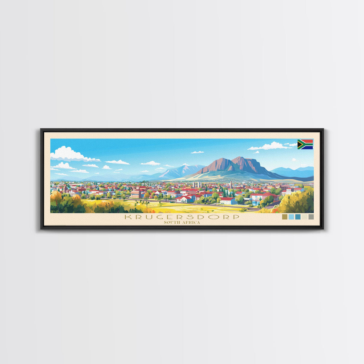 Krugersdorp, South Africa Panoramic Travel Poster Canvas Print, Krugersdorp, South Africa Painting, South Africa Art, Krugersdorp Panoramic Travel Art, Travel Painting