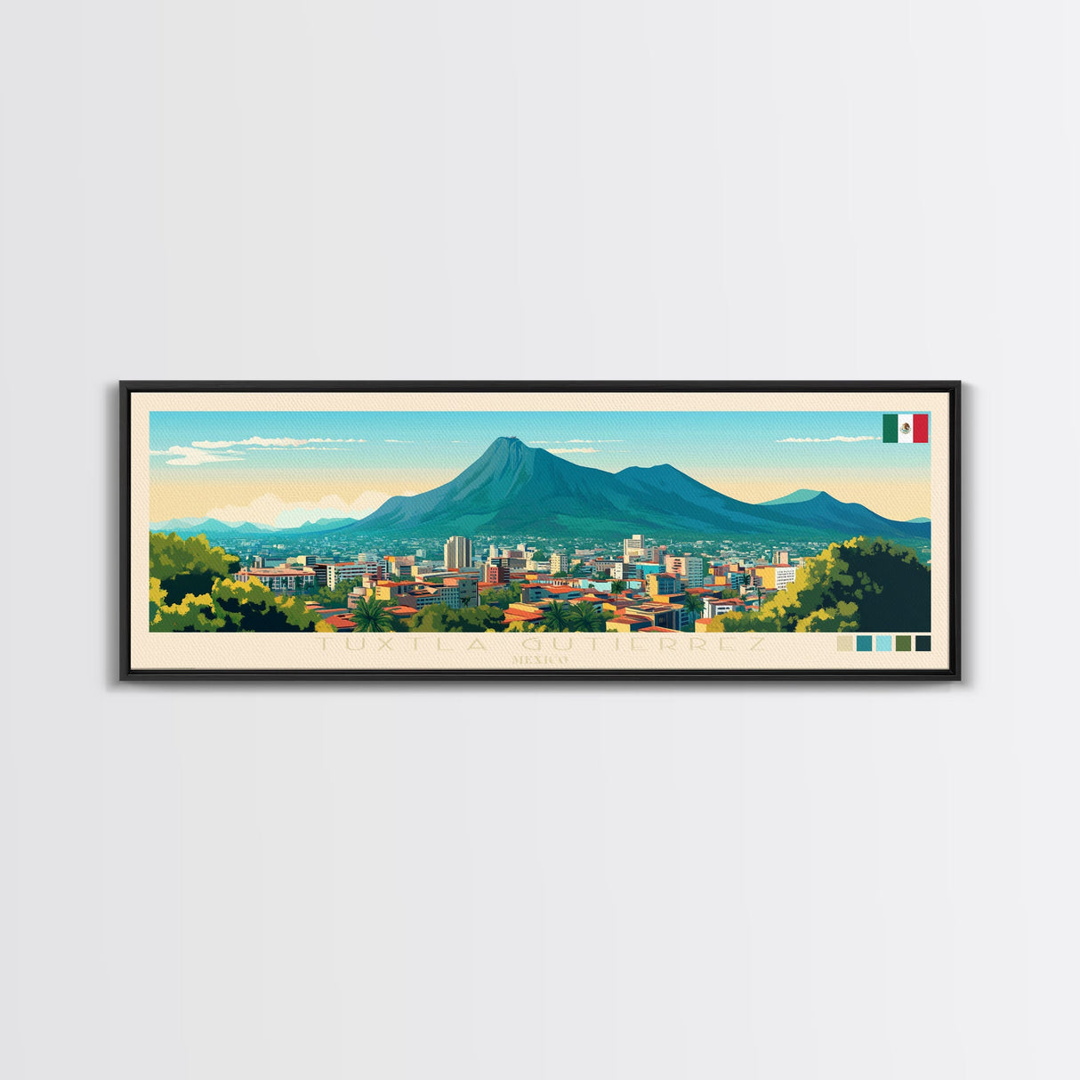 Tuxtla Gutierrez, Mexico Panoramic Travel Poster Canvas Print, Tuxtla Gutierrez, Mexico Painting, Mexico Art, Tuxtla Gutierrez Panoramic Travel Art, Travel Painting