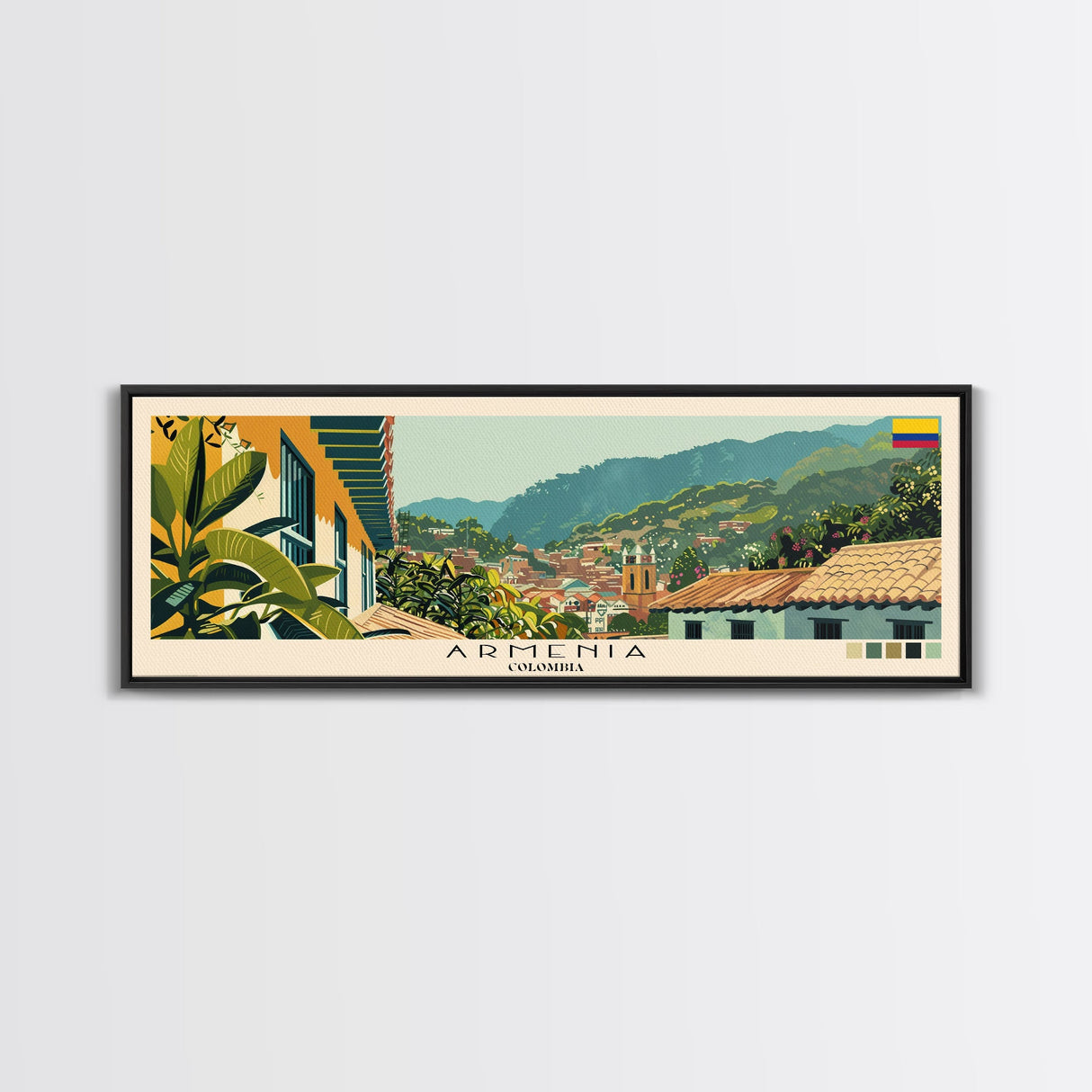 Armenia, Colombia Panoramic Canvas Print, Armenia, Colombia Painting, Colombia Art, Armenia Travel Poster, Travel Art, Vacation Gift