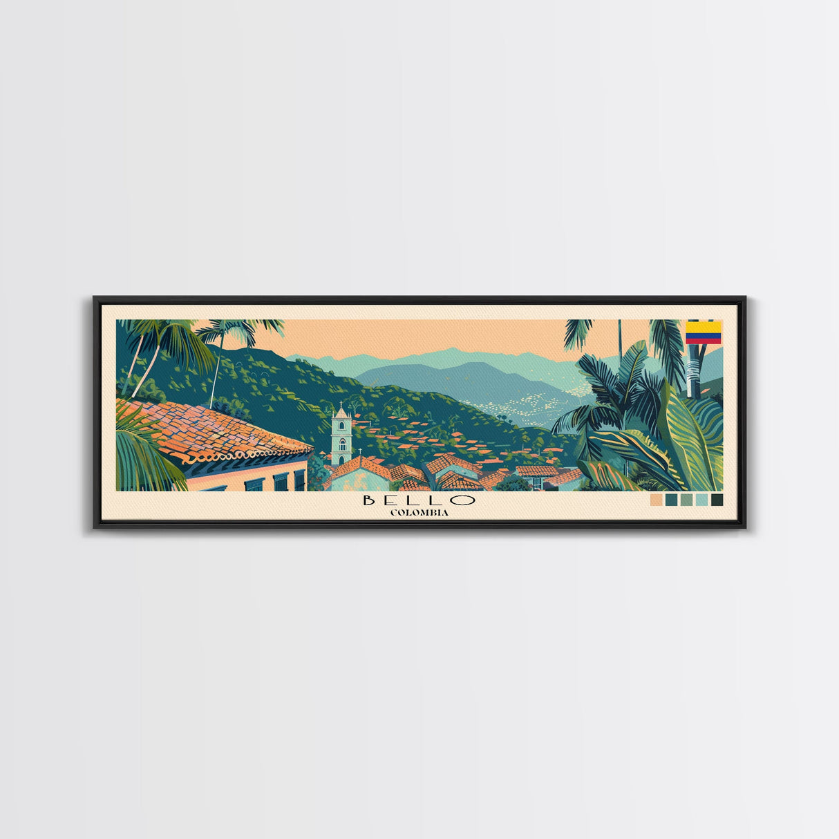 Bello, Colombia Panoramic Canvas Print, Bello, Colombia Painting, Colombia Art, Bello Travel Poster, Travel Art, Living Room Painting