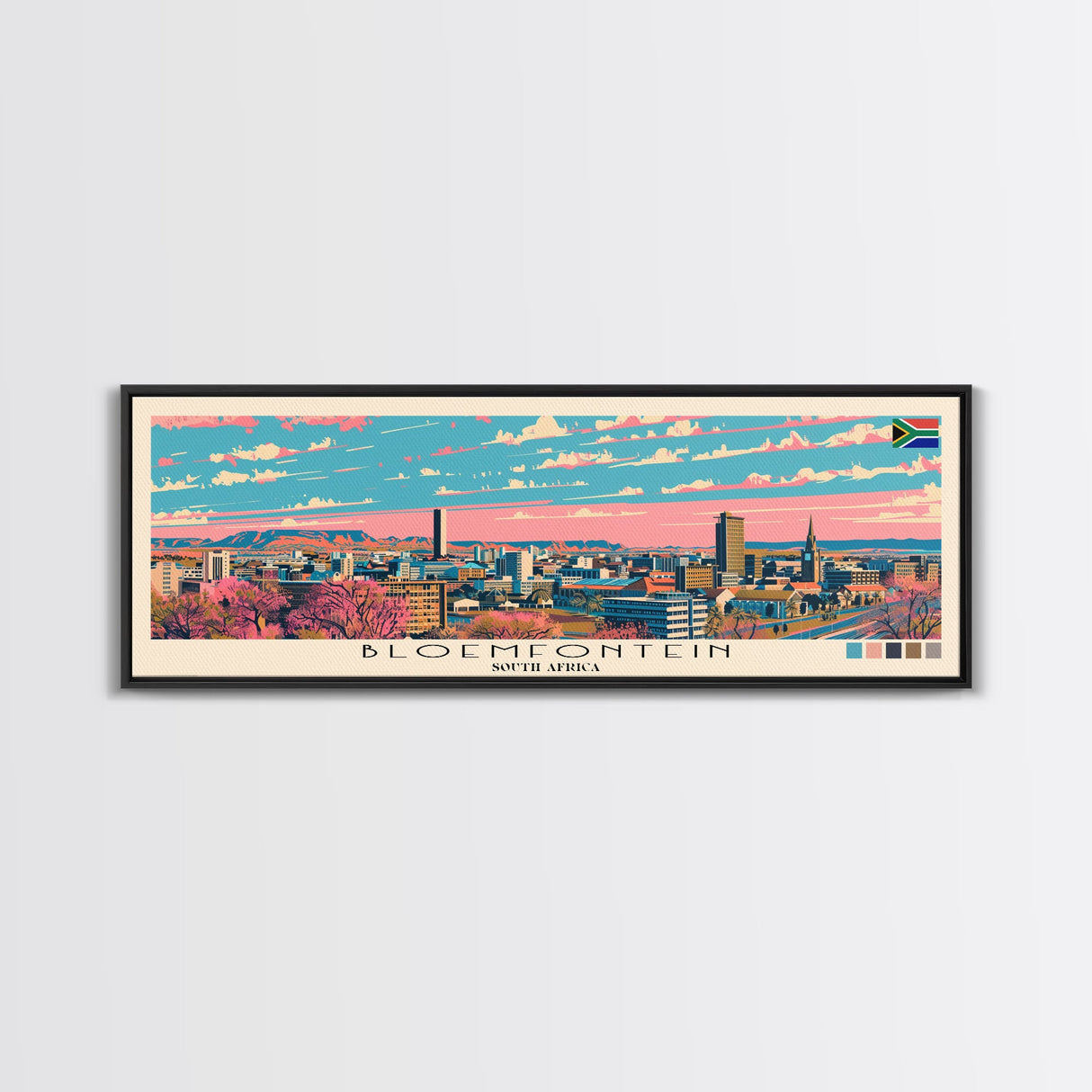 Bloemfontein, South Africa Panoramic Canvas Print, Bloemfontein, South Africa Painting, South Africa Art, Bloemfontein Travel Poster, Travel Art, Guest Room Painting