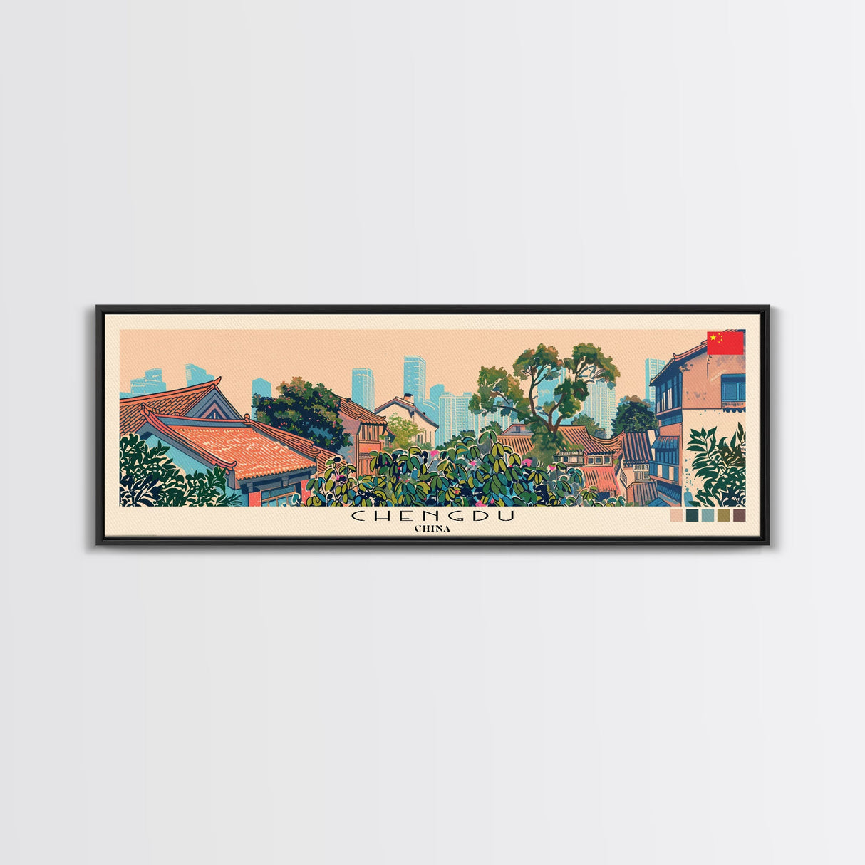 Chengdu, China Panoramic Canvas Print, Chengdu, China Painting, China Art, Chengdu Travel Poster, Travel Art, Vacation Gift