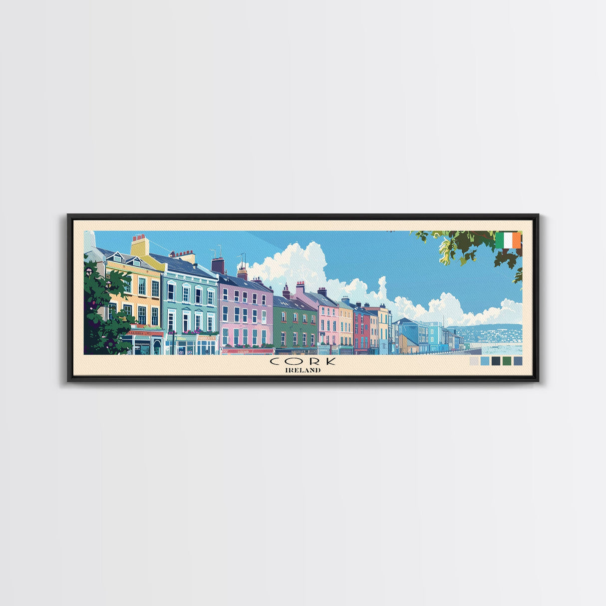 Cork, Ireland Panoramic Canvas Print, Cork, Ireland Painting, Ireland Art, Cork Travel Poster, Travel Art, Guest Room Painting