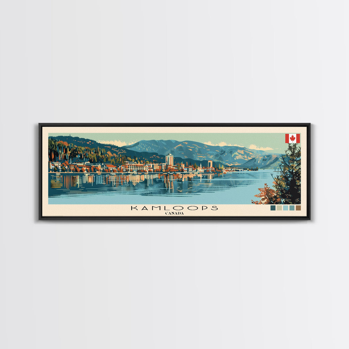 Kamloops, Canada Panoramic Canvas Print, Kamloops, Canada Painting, Canada Art, Kamloops Travel Poster, Travel Art, Vacation Gift