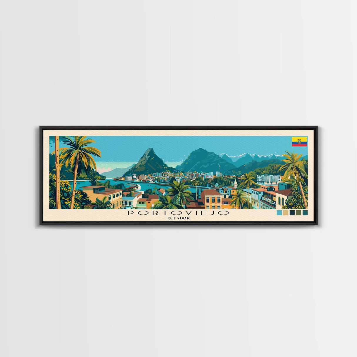 Portoviejo, Ecuador Panoramic Canvas Print, Portoviejo, Ecuador Painting, Ecuador Art, Portoviejo Travel Poster, Travel Art, Guest Room Painting
