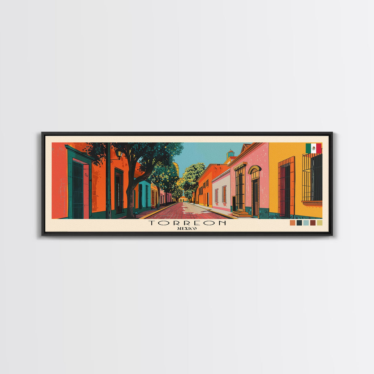 Torreon, Mexico Panoramic Canvas Print, Torreon, Mexico Painting, Mexico Art, Torreon Travel Poster, Travel Art, Housewarming Gift