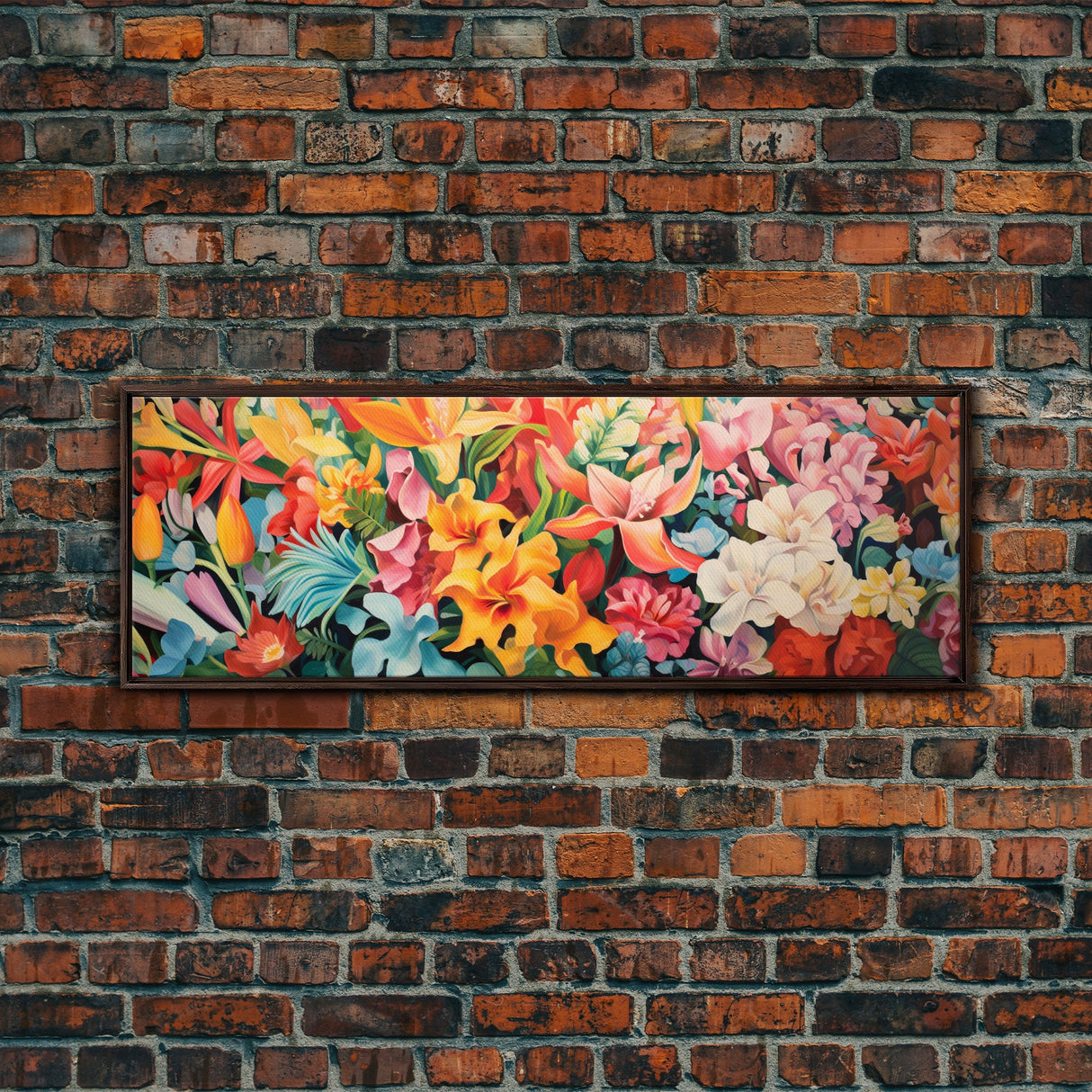 The Samurai, Framed Canvas Print, Panoramic Wall Art, Japanese Warrior Among The Cherry Blossoms, Retro Japanese Watercolor Painting