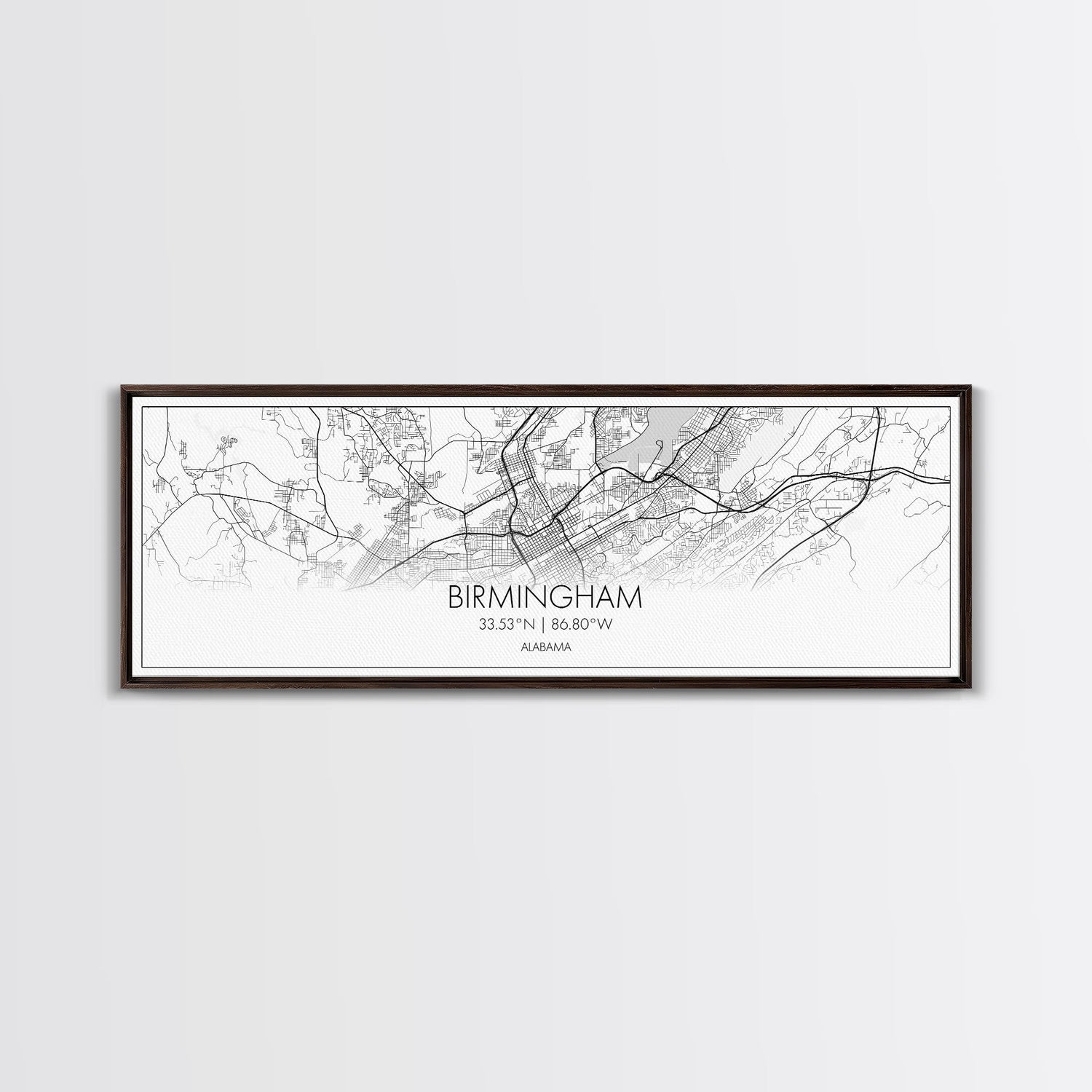 Panoramic Birmingham City Map, Alabama Art, Map Print, Minimalist Wall Art, Canvas Art, Housewarming Gift, Street Map Art, Closing Gift