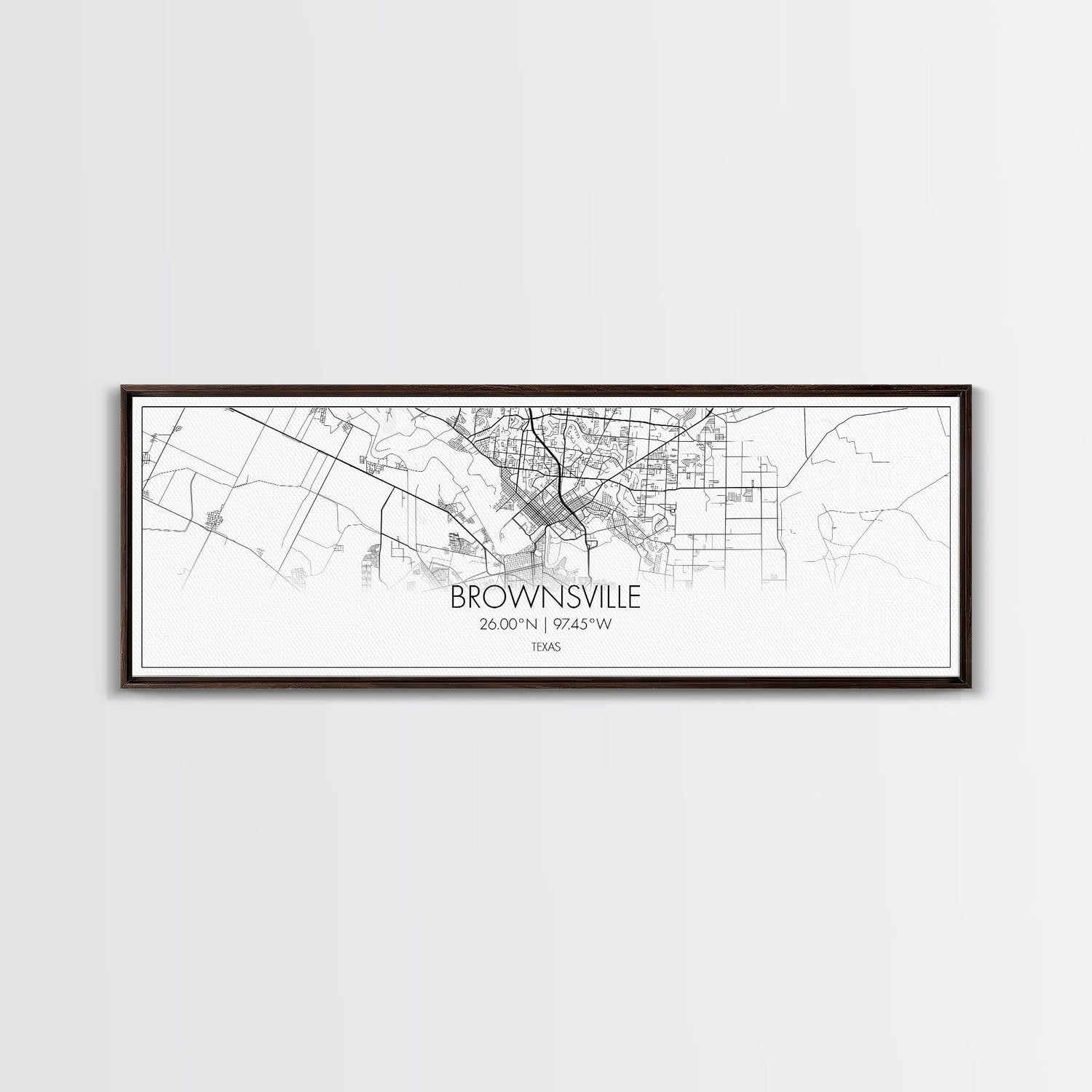 Panoramic Brownsville City Map, Texas Art, Map Print, Minimalist Wall Art, Canvas Art, Housewarming Gift, Street Map Art, Closing Gift