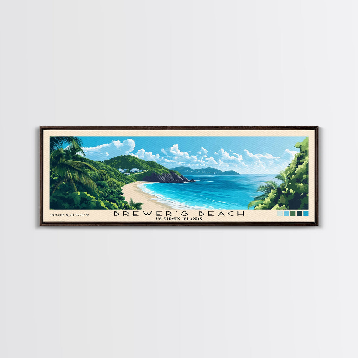 Brewer’s Beach, US Virgin islands Panoramic Print, Vacation Gift, US Virgin islands Wall Art, Beach Painting, Beach Decor, Beach Or Lakehouse Art