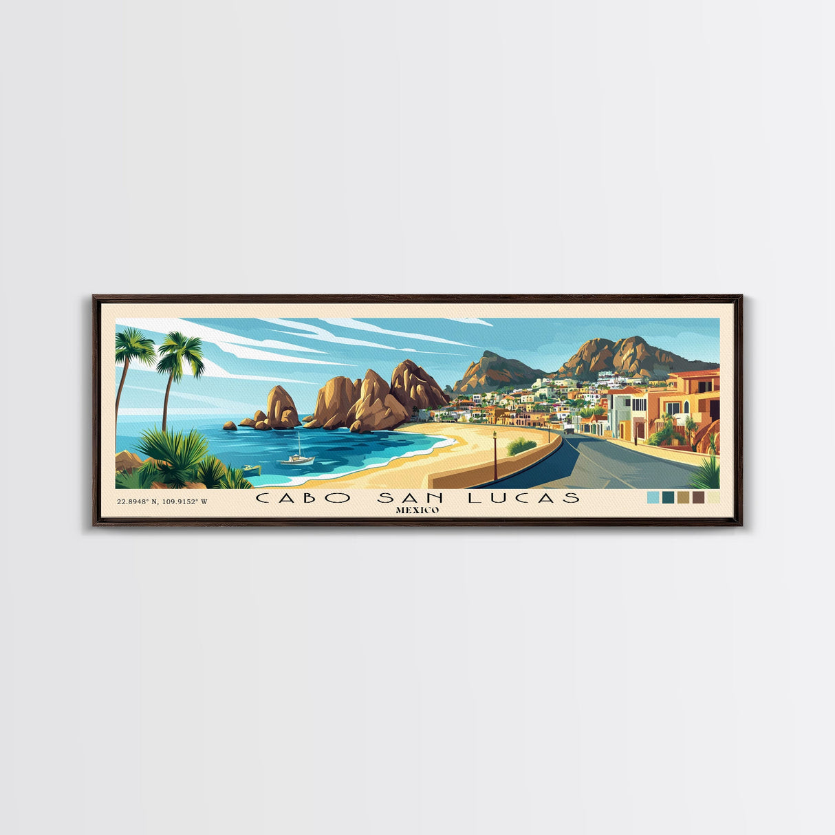 Cabo San Lucas, Mexico Panoramic Print, Vacation Gift, Mexico Wall Art, Beach Painting, Beach Decor, Beach Or Lakehouse Art