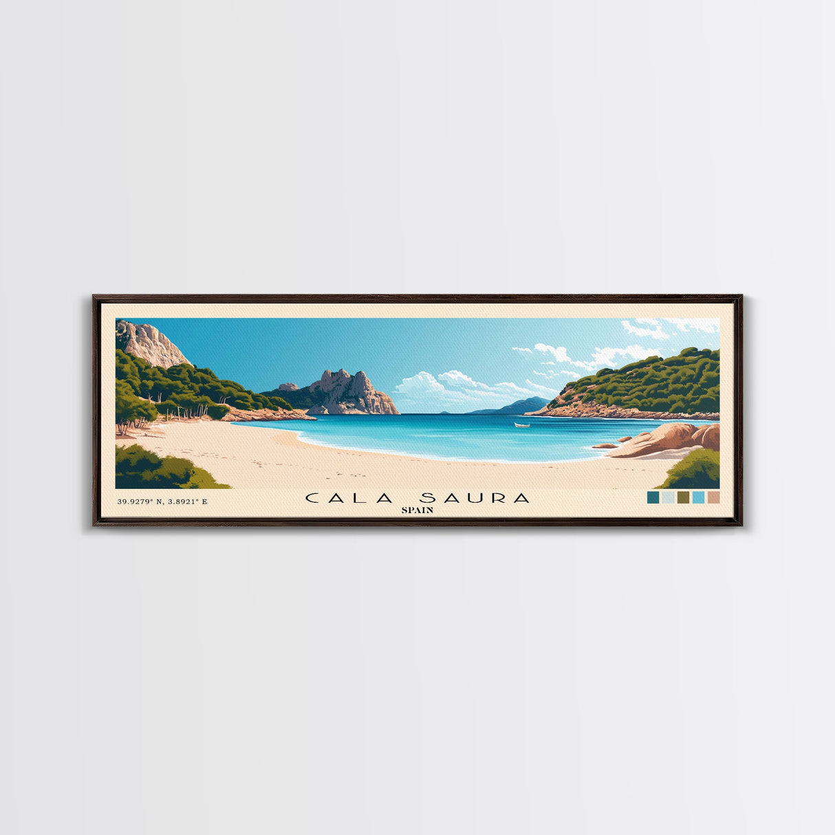 Cala Saura, Spain Panoramic Print, Vacation Gift, Spain Wall Art, Beach Painting, Beach Decor, Large Wall Art, Wood Frame Art