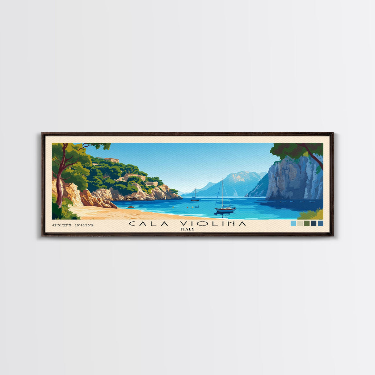 Cala Violina, Italy Panoramic Beach Print, Vacation Gift, Italy Wall Art, Framed Canvas Print, Framed Beach Painting