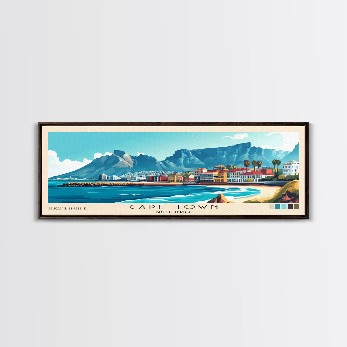Cape Town, South Africa Panoramic Print, Vacation Gift, South Africa Wall Art, Beach Painting, Beach Decor, Large Wall Art, Wood Frame Art